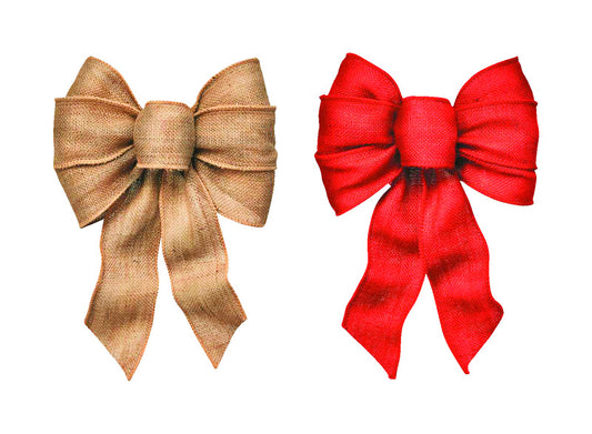 Holiday Trims Christmas Bow Wire Bow Assortment Natural & Red Burlap 8.5 inch 1 pk (Pack of 10)