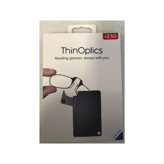 ThinOptics Always With You Black Polycarbonate Frame Reading Glasses with FlashCard Case +2.50