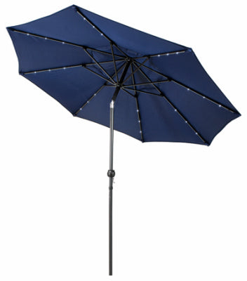 Steel Market Umbrella, 24-LED Lights, Navy, 9-Ft.