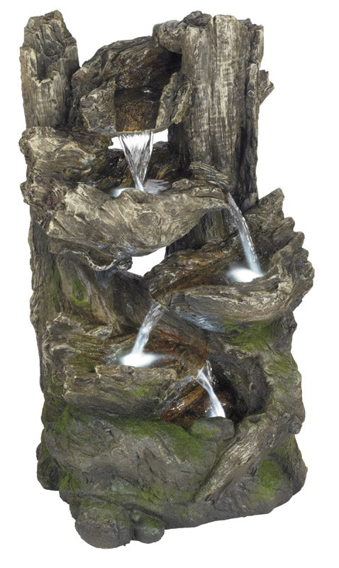 Bond Forest Log Fountain With Waterfall Tiers 13.8 In. L X 12.2 In. W X 25 In. H Resin
