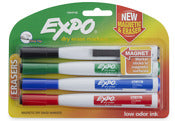 Expo 1944746 Fine Tip Magnetic Dry Erase Markers With Eraser Assortment 4 Count