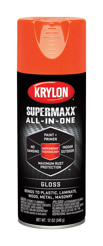 Krylon SuperMaxx Gloss Mandarin Paint + Primer Spray Paint 12 oz. (Pack of 6)