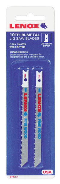 Lenox  4 in. Bi-Metal  U-Shank  Jig Saw Blade  10 TPI 2 pk