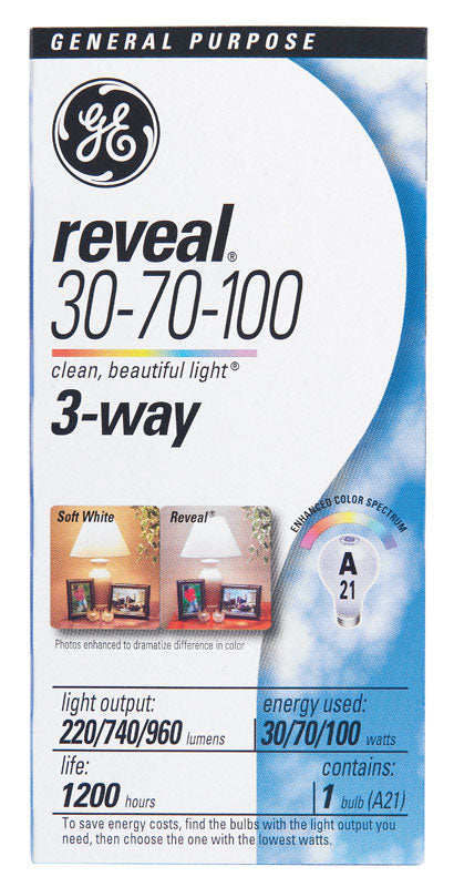 GE Reveal 30/70/100 watts A21 Three Way Bulb A-Line Incandescent Bulb E26 (Medium) Soft White (Pack of 12)