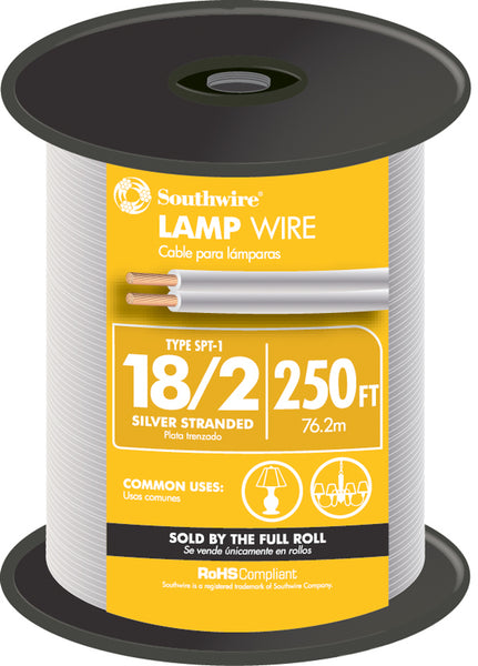 Cable para lámpara de 2 hilos calibre 18 plateado de 250 pies Southwire 49912944 (paquete de 250)