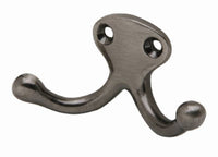 Schlage  1-1/8 in. L Pewter  Brass  Small  Double Wardrobe  Hook  1 pk