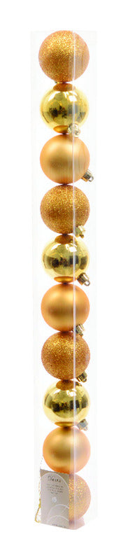 Celebrations Ball Christmas Ornament Gold Plastic 10 pk (Pack of 16)