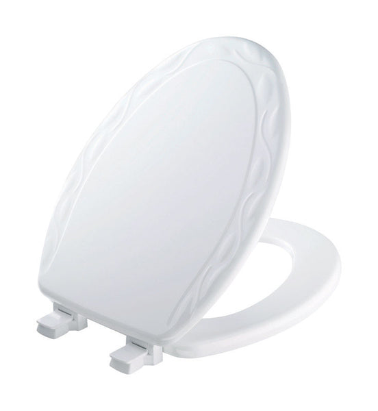 Asiento de inodoro alargado de madera moldeada en color blanco Mayfair