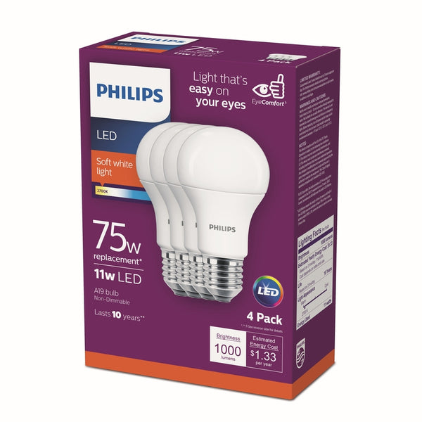 LED A19 E26 75W SW paquete de 4