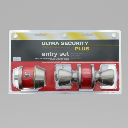 Ultra Security Plus Satin Nickel Entry Lock and Single Cylinder Deadbolt KW1 1-3/4 in.