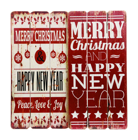 Decoris Wood Look Christmas Sign Red/White MDF 1 each (Pack of 8)