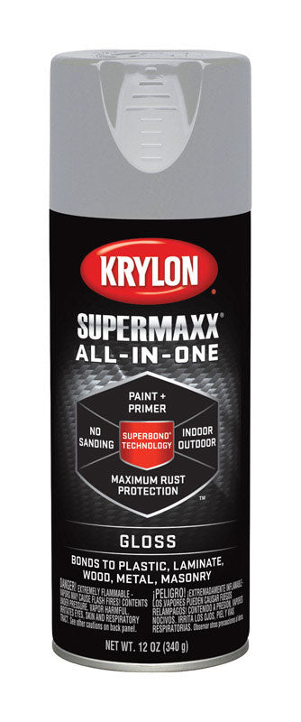 Krylon SuperMaxx Gloss Piston Gray Paint + Primer Spray Paint 12 oz. (Pack of 6)