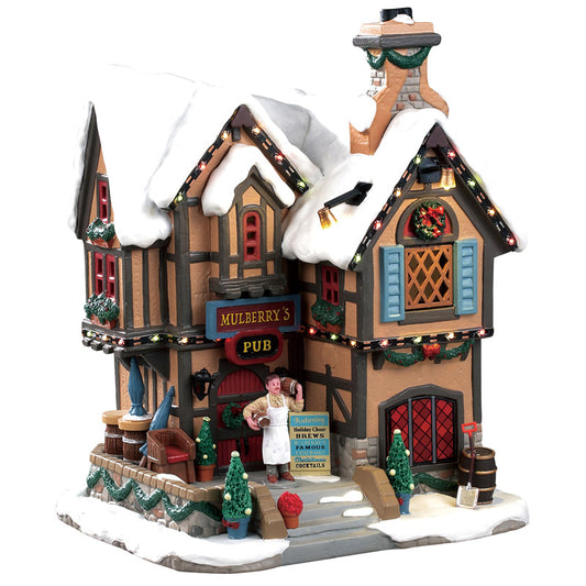 Lemax Multicolored Porcelain Tabletop Mount Mulberry's Pub Christmas Village 8.07 H x 6.5 W in.