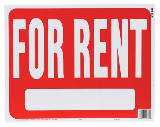 Hy-Ko English For Rent Sign Plastic 15 in. H x 19 in. W (Pack of 5)