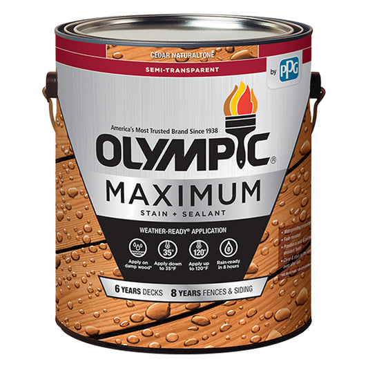 Olympic Maximum Semi-Transparent Semi-Gloss Cedar Natural Tone Deep Base Acrylic/Alkyd/Urethane Blend (Pack of 4)