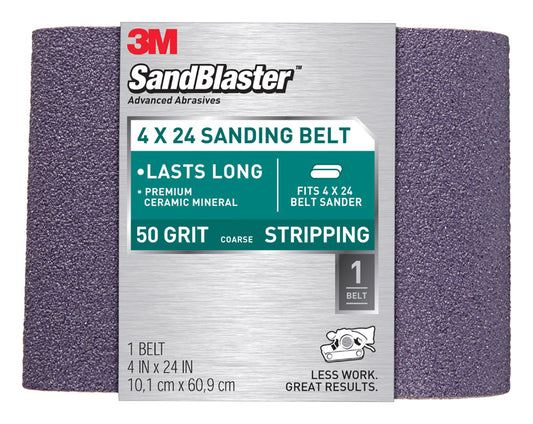 3M Sand Blaster 24 inch in.   L X 4 in.   W Ceramic Sanding Belt 50 Grit Coarse 1 pc