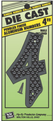House Address Number "4", Black Die-Cast Aluminum, 4-In.