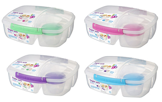 Sistema 20920 2 Liter Clear Triple Split Lunch Box With Yogurt Cup
