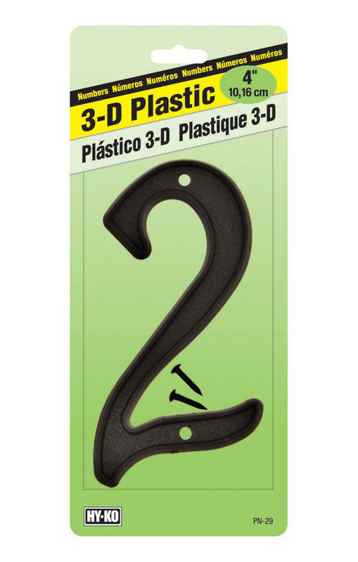 Hy-Ko 4 in. Black Plastic Nail-On Number 2 1 pc