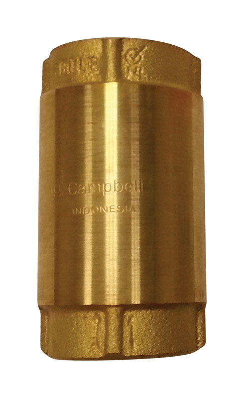 Campbell  1 in. Dia. x 1 in. Dia. Yellow Brass  Spring Loaded  Check Valve