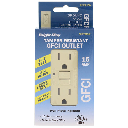 Bright-Way 15 amps 125 V Ivory GFCI Outlet 1 pk