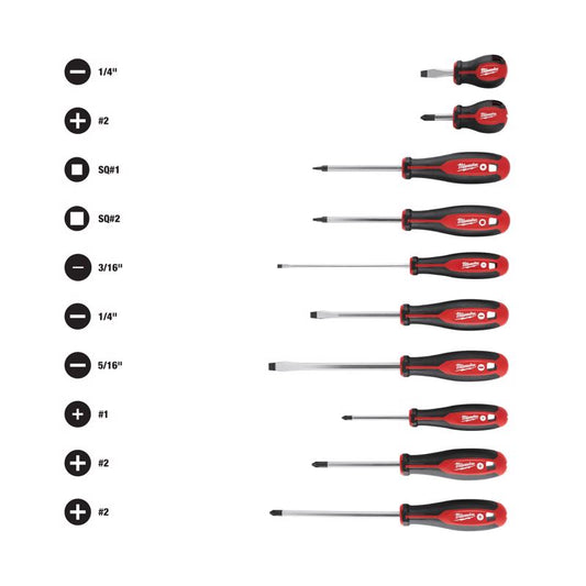 Milwaukee  10 pc. Phillips/Slotted/Square  Screwdriver and Bit Set  10 in.