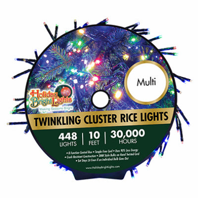 Juego de luces LED parpadeantes en forma de arroz, multicolor, 448 unidades, 10 pies
