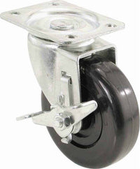 Swivel Plate Caster, Side Brake, Polypropylene Wheel, 4-In.