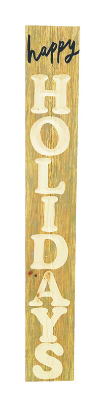 Celebrations  Vertical Happy Holidays Sign  Christmas Decoration  Tan  Wood  1 pk (Pack of 4)