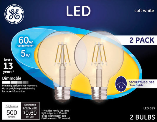 GE G25 E26 (Medium) LED Bulb Soft White 60 Watt Equivalence (Pack of 6)