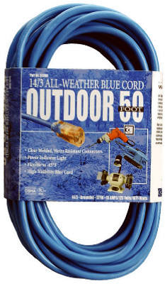 Coleman Cable 2368SW8806 50' 16/3 Blue Hi-Visibility/Low Temp Outdoor Extension Cord