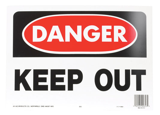 Hy-Ko English Danger/Keep Out OSHA Sign Plastic 10 in. H x 14 in. W (Pack of 5)