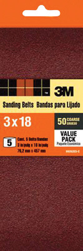 3M  18 in. L x 3 in. W Aluminum Oxide  Sanding Belt  50 Grit Coarse  5 pk