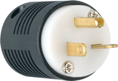 Straight Blade Plug, 2-Pole, 3-Wire Grounding, Black & White, NEMA 6-20P, 20-Amp, 250-Volt