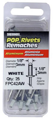 Aluminum Rivets, Short, White, 1/8-In. Dia., 25-Pk. (Pack of 5)