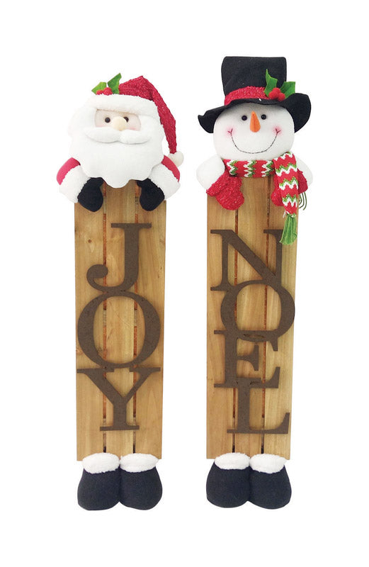 Celebrations  Plank Santa/Snowman Signs  Christmas Decoration  Multicolored  Polyresin  1 pk (Pack of 4)