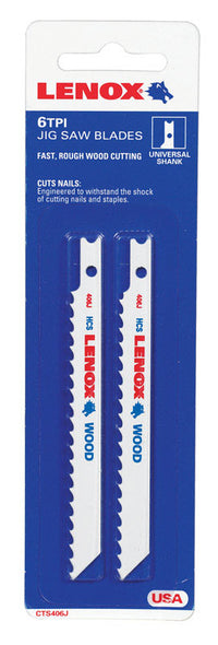 Lenox  4 in. High Carbon Steel  U-Shank  Jig Saw Blade  6 TPI 2 pk