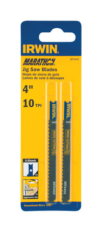Hoja de sierra caladora con vástago en U de acero al carbono de 4 pulgadas Irwin Marathon, 10 dientes por pulgada, paquete de 2