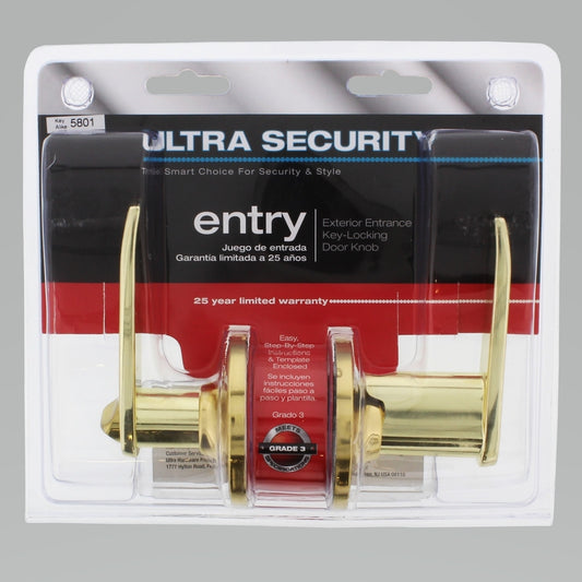 Ultra Security Polished Brass Entry Lever KW1 1-3/4 in.