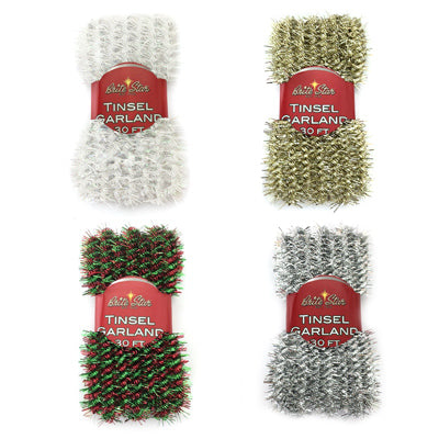 Tinsel Garland, Mini Curly Feather, Assorted Colors, 9-Ft.