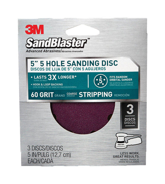 3M Sand Blaster 5 in. Ceramic Hook and Loop Sanding Disc 60 Grit Coarse 3 pk (Pack of 5)
