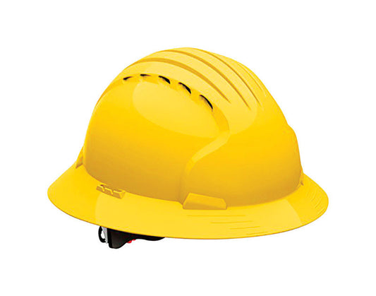 Safety Works  Revolution  6-Point Ratchet  Full Brim  Hard Hat  Yellow  Vented