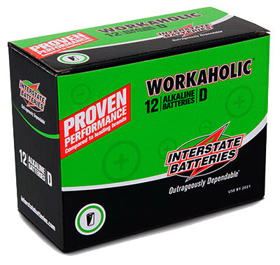 Workaholic Alkaline Battery, D, 12-Pk.
