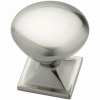 Cabinet Knob, Square Base, Satin Nickel, 1-1/4-In. Round