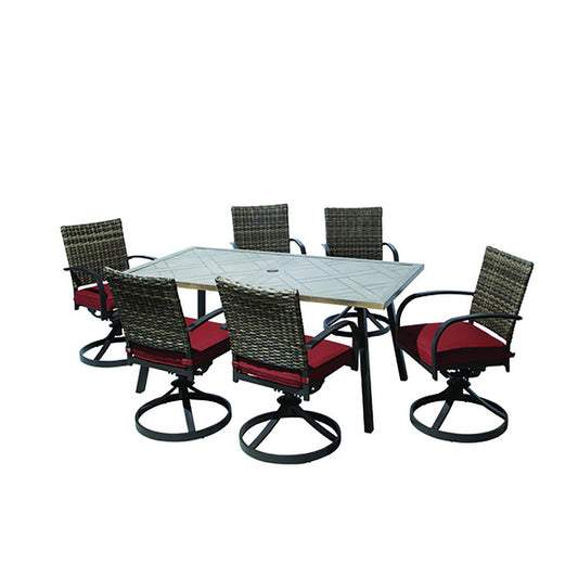 Living Accents Valencia 7 pc Brown Aluminum Swivel Dining Set Red