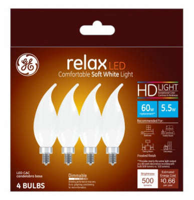 LED Chandelier Light Bulbs, Candle Shape, Soft White, 500 Lumens, 5.5-Watts, 4-Pk.