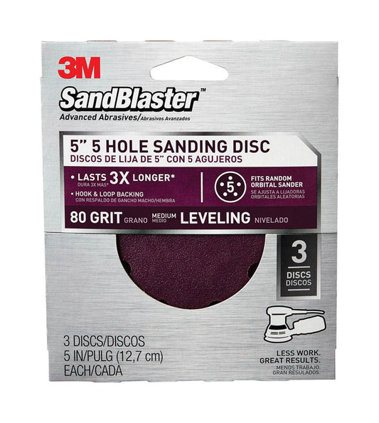 3M Sand Blaster 5 in. Ceramic Blend Hook and Loop Sanding Disc 80 Grit Coarse 3 pk (Pack of 5)