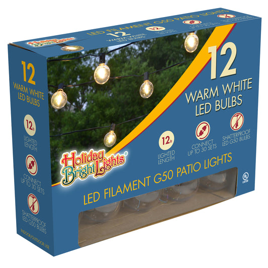 Holiday Bright Lights LED G50 Smooth Outdoor Light Set Warm White 12 ft. 12 lights