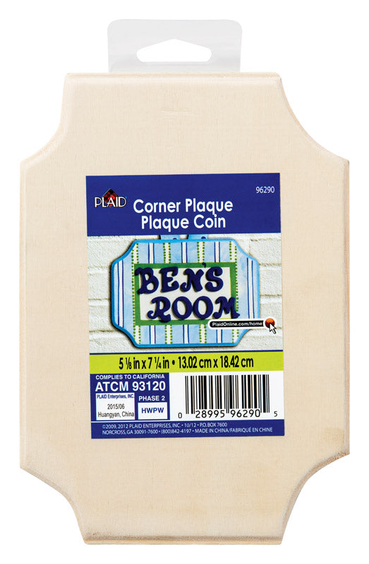 Plaid 0.25 in. H x 5 in. W x 7.25 in. L Natural Beige Wood Corner Plaque (Pack of 3)