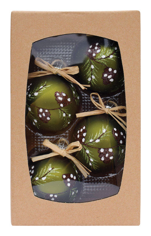 Celebrations  Pinecone  Christmas Ornaments  Green  Glass  4 pk (Pack of 4)